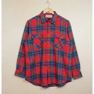 Vtg Trails End Acrylic Flannel Shirt Mens M (Fits L) Red Plaid Korea Grunge 80s
